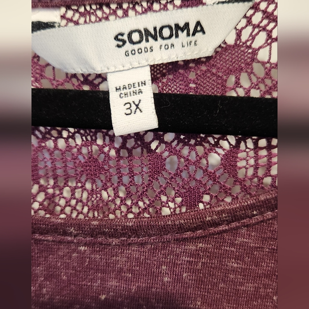 Sonoma Women's Burgundy Lace Sleeve Blouse - Picture 2 of 4